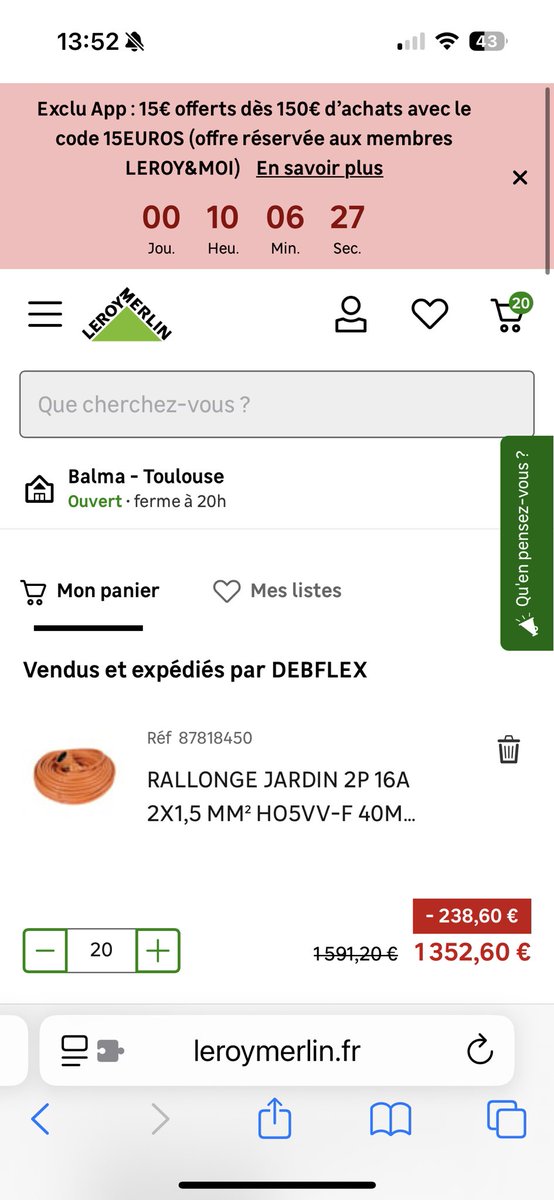 AudeJavel79's tweet image. Je viens d’annuler ma commande de 1352€ de rallonges pour rouler jusqu’à mon travail tout en rechargeant ma batterie. 
Boycottez les. 
Lâchez rien. 
La France aux français 💪⚔️⚜️
🇫🇷🇫🇷🇫🇷🇫🇷🇫🇷🇫🇷🇫🇷
#LeroyMerlin