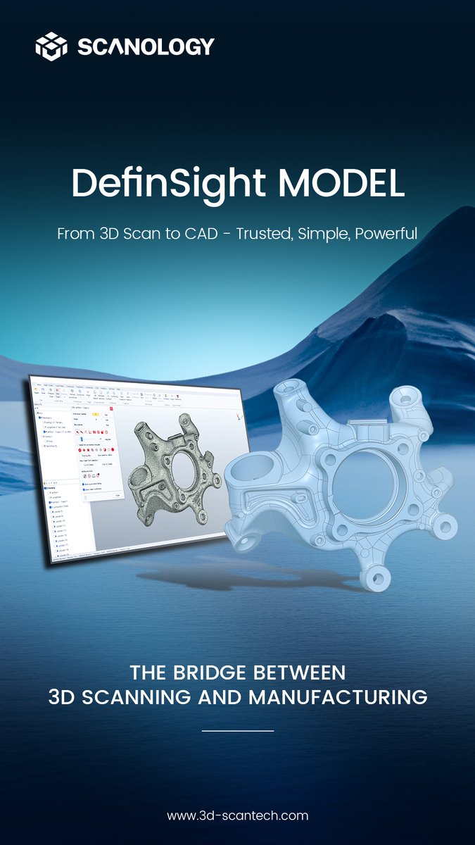 Scantech3D's tweet image. Meet DefinSight MODEL — our next-gen scan-to-CAD software.
Turn complex 3D scans into clean, editable CAD models faster than ever.
AI-powered features, precise alignment, hybrid modeling, and an intuitive workflow.
Step into the next era of #reverseengineering.
#ScanToCAD #CAD