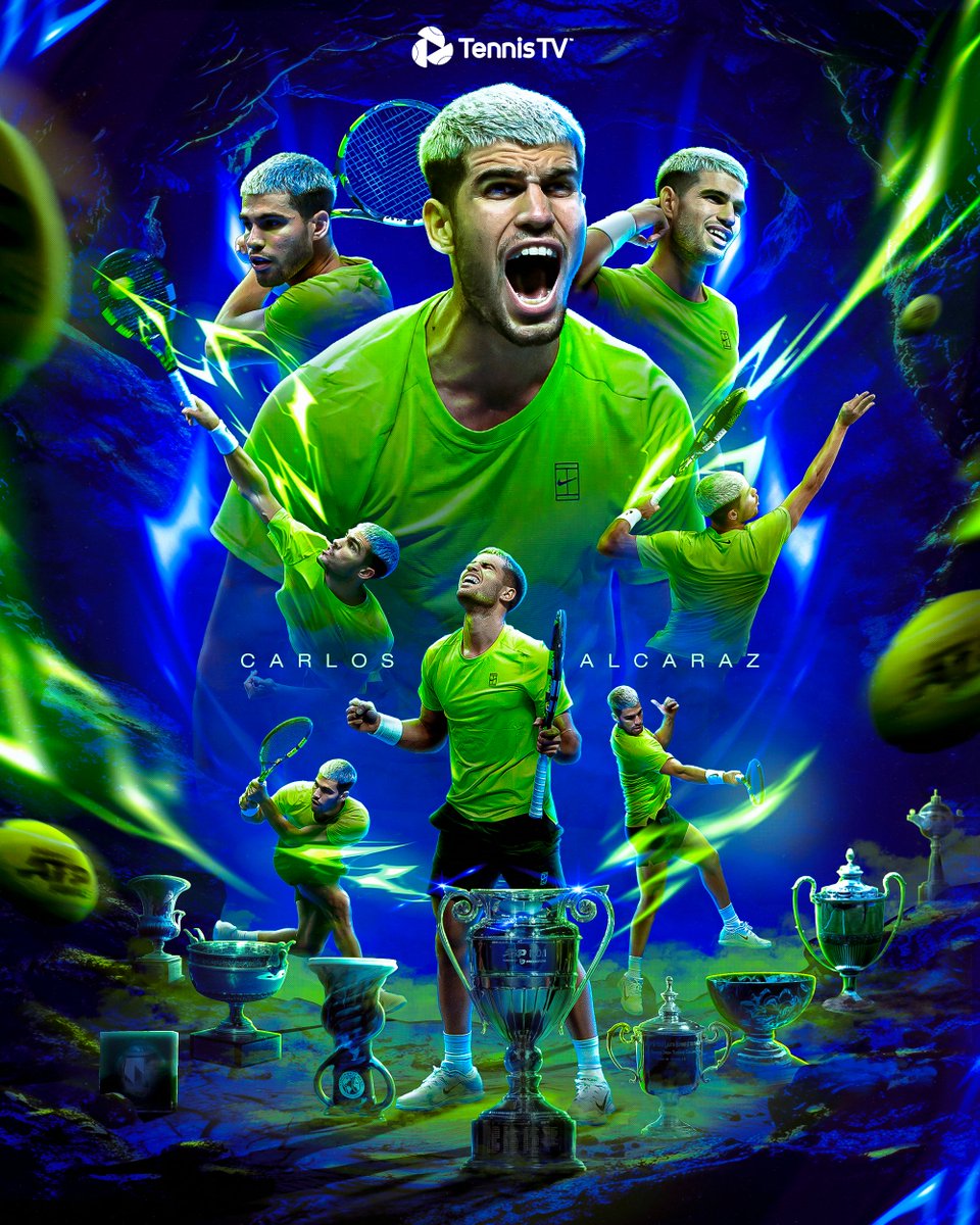 Electrifying <a href="/carlosalcaraz/">Carlos Alcaraz</a> ⚡️
 
🏆 Rotterdam
🏆 Monte-Carlo
🏆 Rome 
🏆 Roland-Garros
🏆 Queen’s
🏆 Cincinnati
🏆 US Open
🏆 Tokyo
🏆 Year-end no.1 
 
An unforgettable 2025 draws to a close for the World No.1 👏