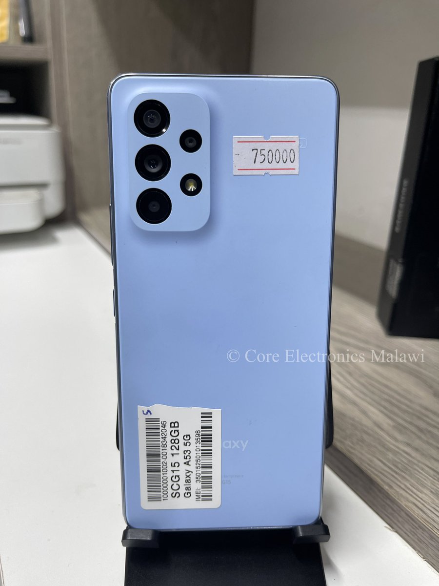 CoreMalawi's tweet image. Buy Samsung Galaxy A53 5G  | Colors (Blue) | 6.5″ Seamless Display | Exynos 1280 chipset | 5000 mAh battery | 128GB storage | 64MP Quad Camera | 6GB RAM | Going at K749,000.00 | Contact: ￼0995 47 01 74
#coreelectronicsmalawi #Samsung