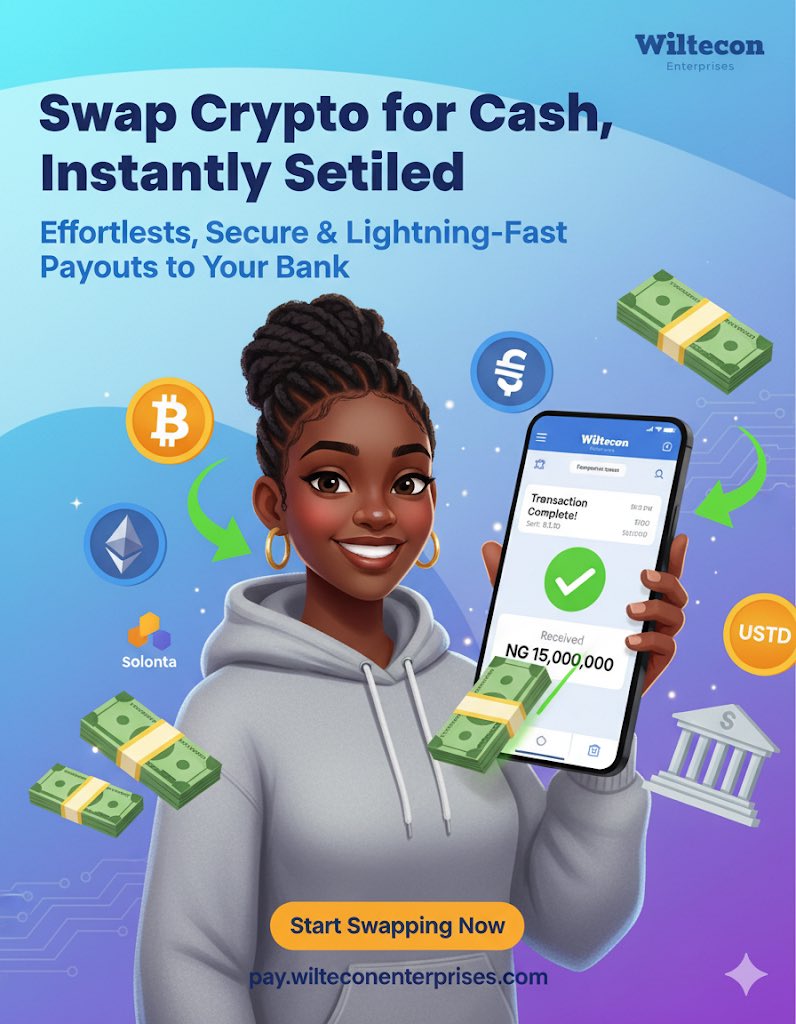 wiltecon's tweet image. Turn that crypto into spendable Naira fast! Wiltecon is here to make sure market drops don’t completely ruin your day.
Tap to cash out: pay.wilteconenterprises.com
#CryptoExchange #CashOut #WilteconLink #InstantNaira