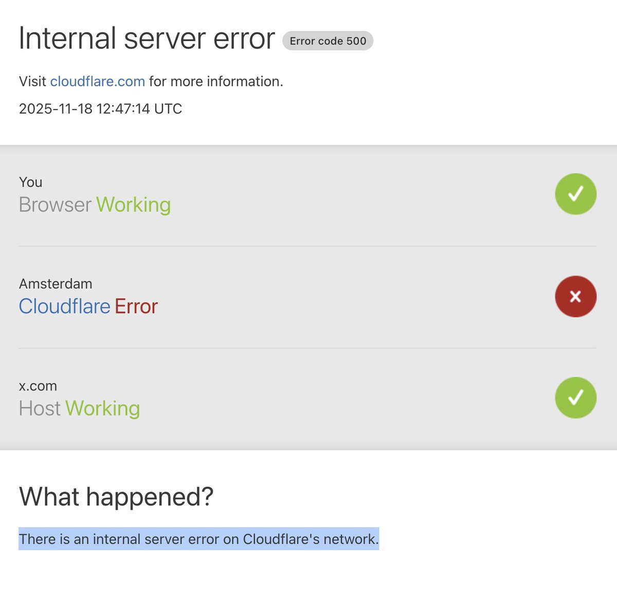 GergelyOrosz's tweet photo. Not frequent to get this error message on half the webpages I try to visit  

The internet's key dependencies include not just AWS, but also Cloudflare, clearly  (we knew this, but nothing brings it home like an outage!) https://t.co/Qsmk7uC6Mt
