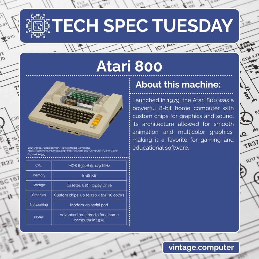 realvintagecomp's tweet image. The Atari 800 pushed the boundaries of what an 8-bit home computer could do in 1979. With custom chips for graphics and sound, it delivered smooth animation and vivid color, great for games and creativity! #TechSpecTuesday #Atari800 #VintageComputing #RetroTech #VintageComputer