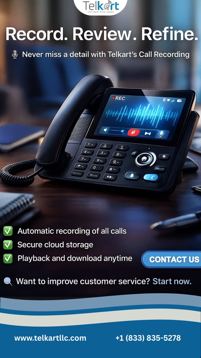 Telkart_LLC's tweet image. Every call tells a story. Make sure you never miss it.
telkartllc.com
+1 (833) 835-5278
#CallRecording #VoIPSolutions #BusinessCommunication #CustomerServiceTools #Telkart #CloudTelephony #ContactCenterTech