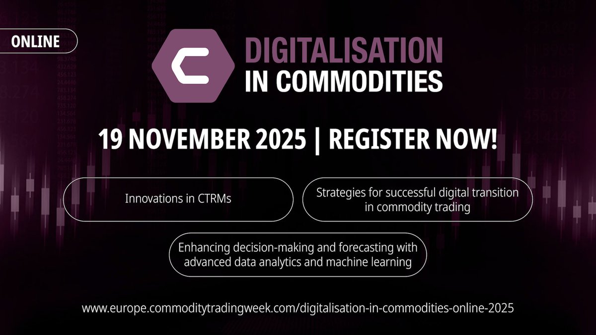 Commodities_Ppl's tweet image. ⌛Last Chance to register.
Everyone has data. Everyone has AI. The real edge is knowing how to use it.

Join Digitalisation in Commodities Online to see how leading firms are trading smarter.
Free to attend, recordings included
👉europe.commoditytradingweek.com/digitalisation…

#CommoditiesTrading