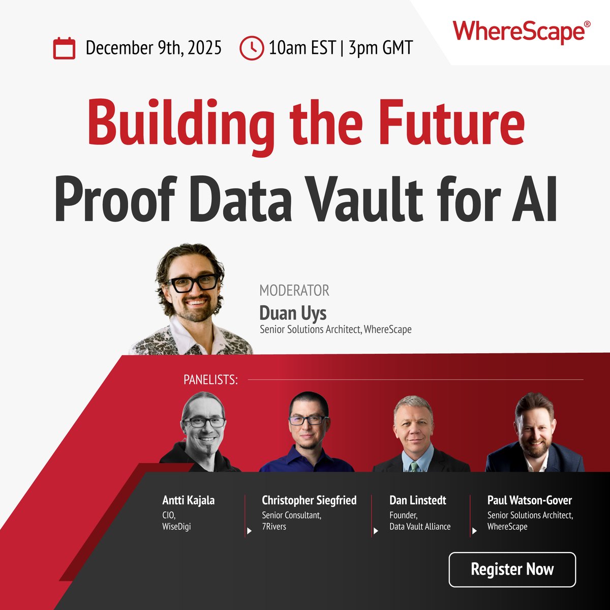wherescape's tweet image. 🚀 AI needs the right data foundation! Join WhereScape &amp;amp; experts Dec 9 at 10 am ET for a panel on future-proof Data Vaults for AI. 🔗 Register now: ow.ly/C7xX50XqOBg #DataVault #AI #DataArchitecture #DataAutomation #WhereScape