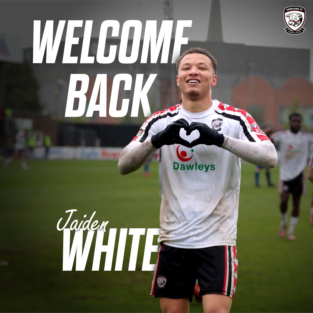HerefordFC's tweet image. Welcome back, Jaiden 🐮

We're delighted to announce that Jaiden White has re-joined the Bulls on a short term loan deal from Sutton United. 🫶
#COYW | #OurCity