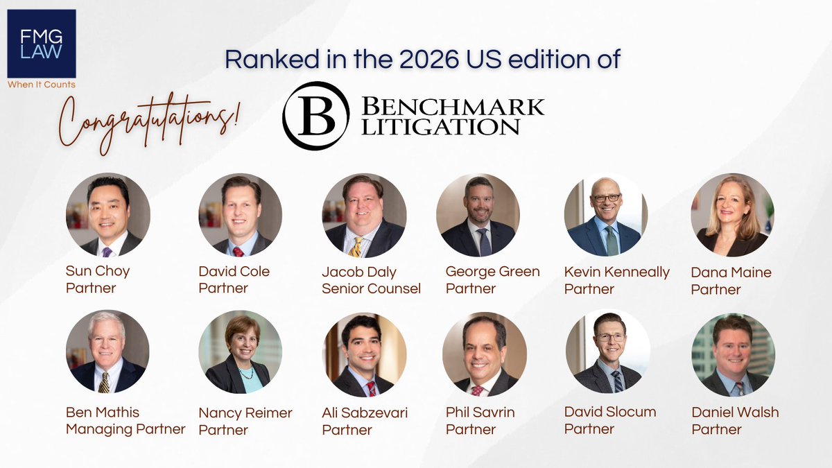 FMGLaw's tweet image. #FMG is proud to announce that 12 of our attorneys have been recognized in the 2026 edition of #BenchmarkLitigation. They are ranked regionally in Georgia, Massachusetts and California. These awards are a testament to their commitment to providing top-tier legal services. #FMGLaw