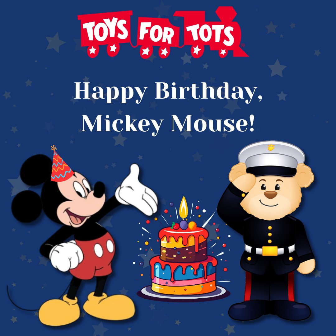 ToysForTots_USA's tweet image. Happy Birthday, Mickey Mouse! 🐭🎉🎂 
 
The world’s most famous mouse is another year more magical — and we’re all ears for the celebration!  
 
Did you know Mickey’s creator, Walt Disney, designed the original Toys for Tots logo? Yep — @Disney’s been part of the toy-giving magic…