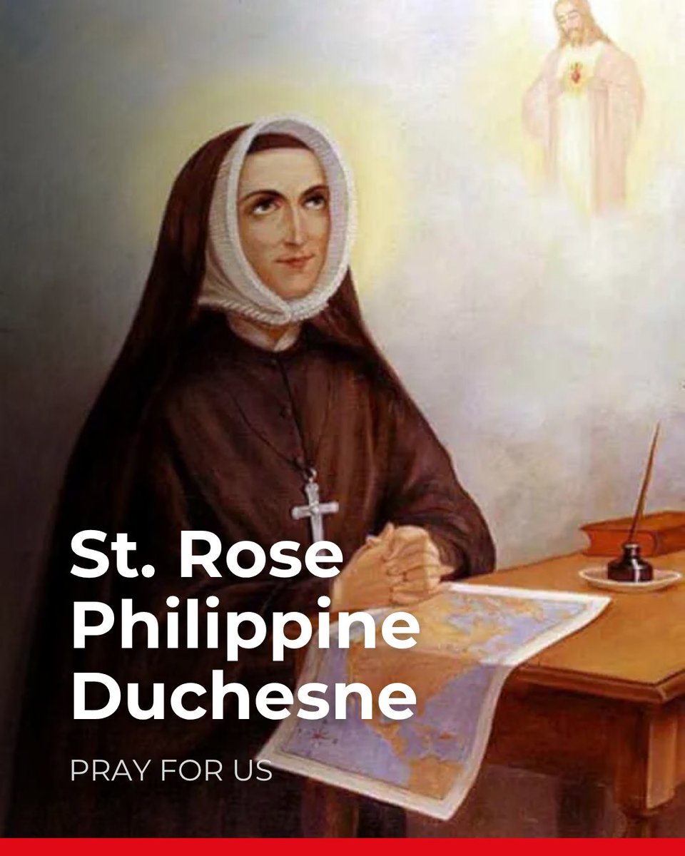 TPMS_USA's tweet image. Today we honor St. Rose Philippine Duchesne, the missionary known as “the woman who prays always.” 🙏

Her life of prayer and service among Indigenous communities in the U.S. reminds us that faith crosses every frontier. ✝️

#StRosePhilippineDuchesne #TPMS #MissionariesOfHope