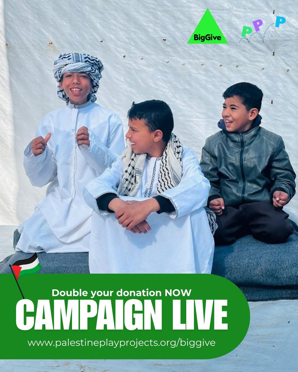 🚨 We are LIVE! 🚨

Double your donations rnow and support children in Palestine through play 🎭💛

👉 GO GO GO: donate.biggive.org/campaign/a05WS… 

#Palestine #ChildrenOfPalestine #RightToPlay #PlayForChange #BigGive #DoubleYourImpact