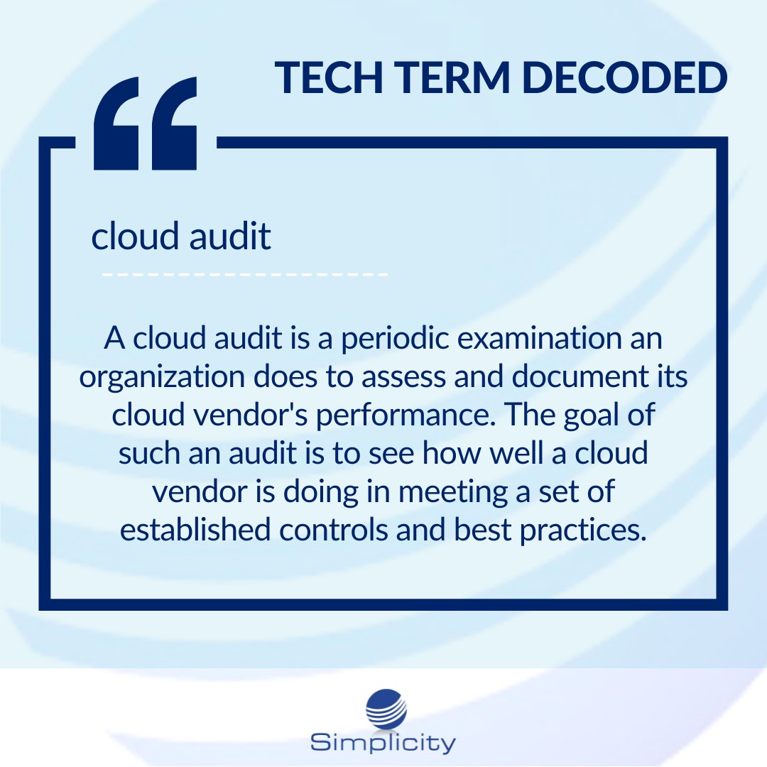 SimplicityVoIP's tweet image. At Simplicity, we take cloud audits seriously—our VoIP solutions are built on secure, transparent cloud infrastructure that’s regularly audited to keep your data and communications safe.

#TechTermTuesday #CloudAudit