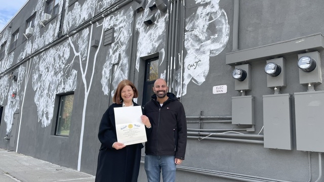 NJLD37's tweet image. Over the weekend, Shama joined local artist, Maria Teresa Ortiz-Naretto, in Leonia for the ribbon cutting on her mural “Finding Peace in Fort Lee Rd” and presented her with a certificate, recognizing her contributions to the community.