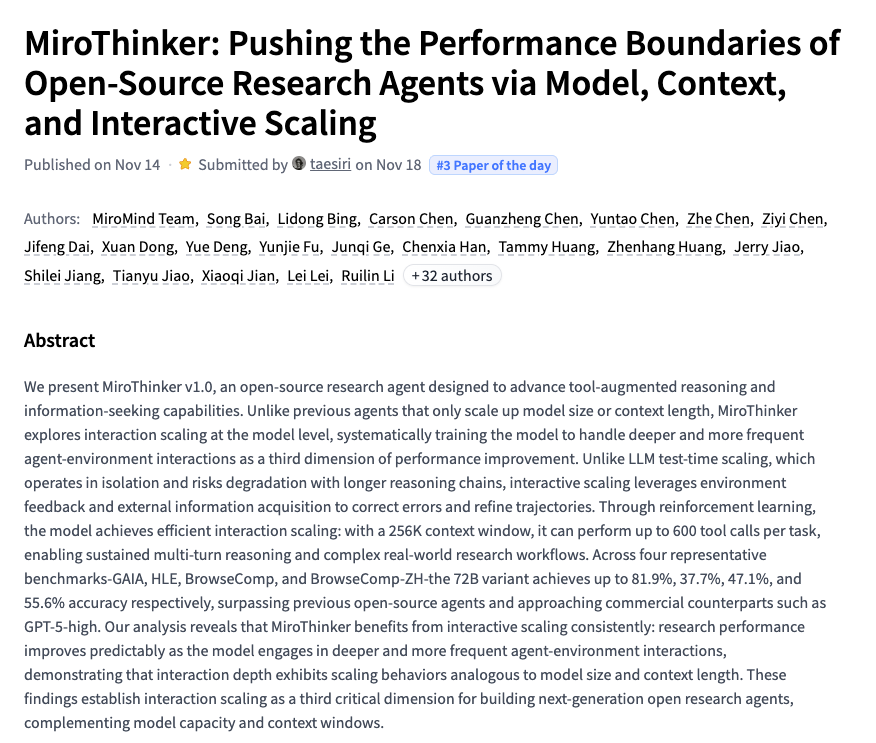 MiroThinker

通过模型、上下文和交互式扩展来突破开源研究代理的性能极限