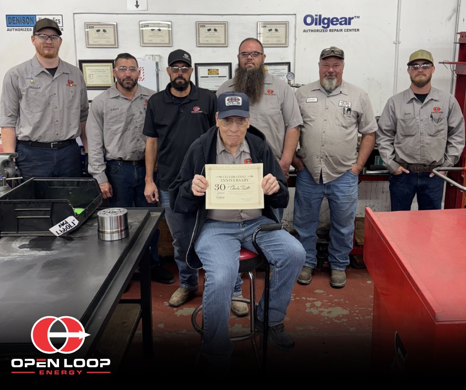 OpenLoopEnergy's tweet image. Charlie has been working with #OLE for 30 years! 
His experience, knowledge, &amp;amp; work ethic continue to inspire everyone who has the privilege of working alongside him.  His dedication has played a huge role in shaping the culture of our shop and setting the standard for excellence