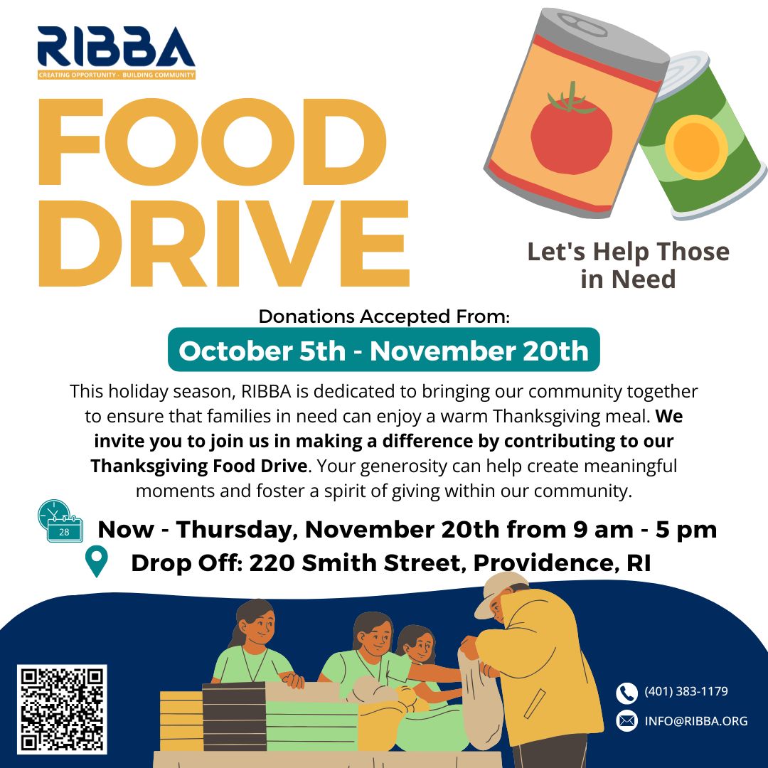 We are coming together to spread hope &amp; support families. You can make a difference by donating canned goods or monetary donations!

🥫 Drop-Off:
🗓️ Now – Thursday, November 20th  
⏰ 9 AM – 5 PM  
📍 RIBBA's Hub, 220 Smith St., Providence, RI

🤝 Donate: ribba.org/food-drive