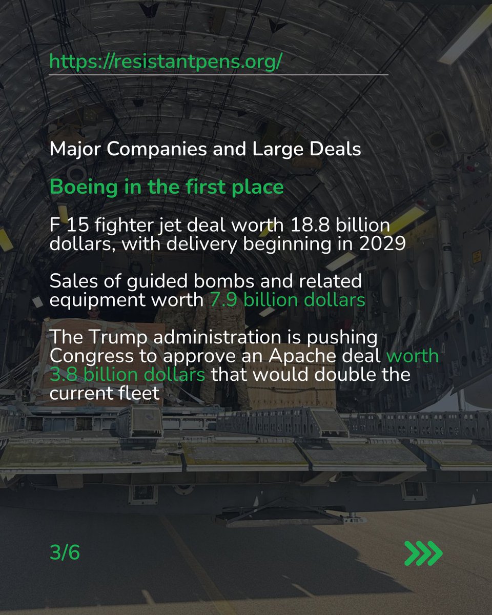 pens_resistant's tweet photo. More than 32 billion dollars in U S #weapons deals since October 2023 have turned the war on #Gaza into a major source of profit for defense companies, while #Palestinians face hunger, #displacement, and destruction.
Exposing the truth is a step toward ending the #genocide

1/2 https://t.co/KFUYJRqyEo