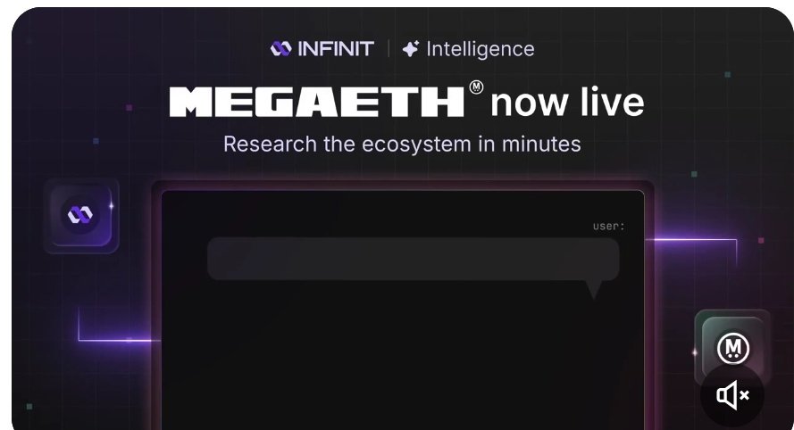 ShockerWeb3's tweet image. INFINIT Intelligence is now live on the MegaETH ecosystem bringing conversational DeFi research to the first blockchain with sub-millisecond execution.

Why it matters for your MegaETH strategy

A new ecosystem means information is scattered across docs, social feeds, and…