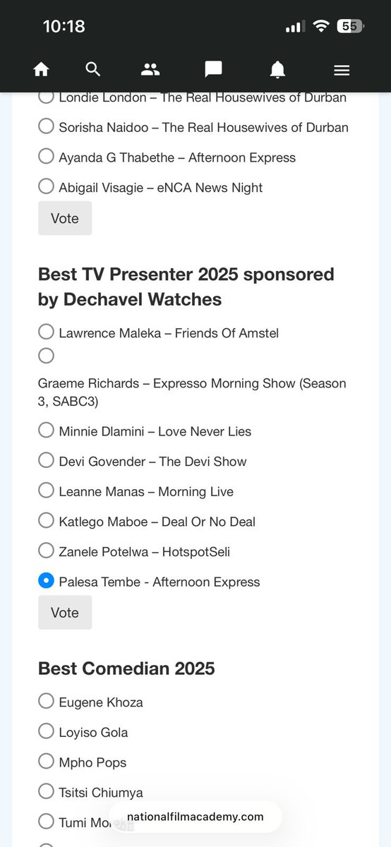 One last push! Let’s make Palesa Tembe shine at the National Film and TV Awards! 🌟
Register &amp; vote here: nationalfilmacademy.com
#VotePalesaTembe AfternoonExpress