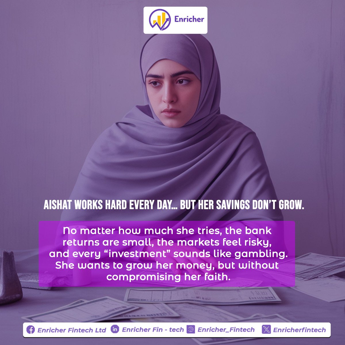 Enricherfintech's tweet photo. Aishat used to work hard, but her money stayed stuck—until she found Enricher Fintech.

Now she earns daily halal ROI from real trade with 0% riba and full transparency.

Grow your wealth the halal way.
📱 Download “Enricher Fintech” today.

#HalalInvestment #NoRiba #fypシ https://t.co/c8H4netjYG