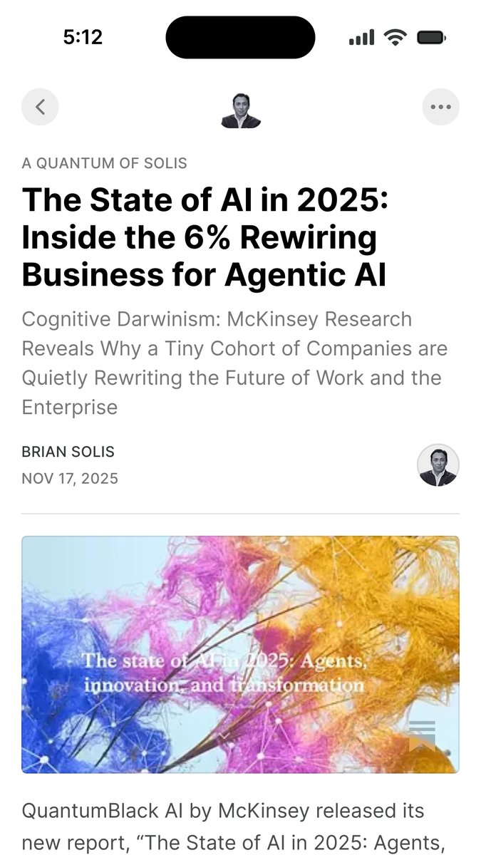 Cognitive Darwinism: <a href="/McKinsey/">McKinsey & Company</a> research reveals why a tiny cohort of companies are quietly rewriring the future of work...and the enterprise. Here's how...👉 substack.com/@briansolis/p-…