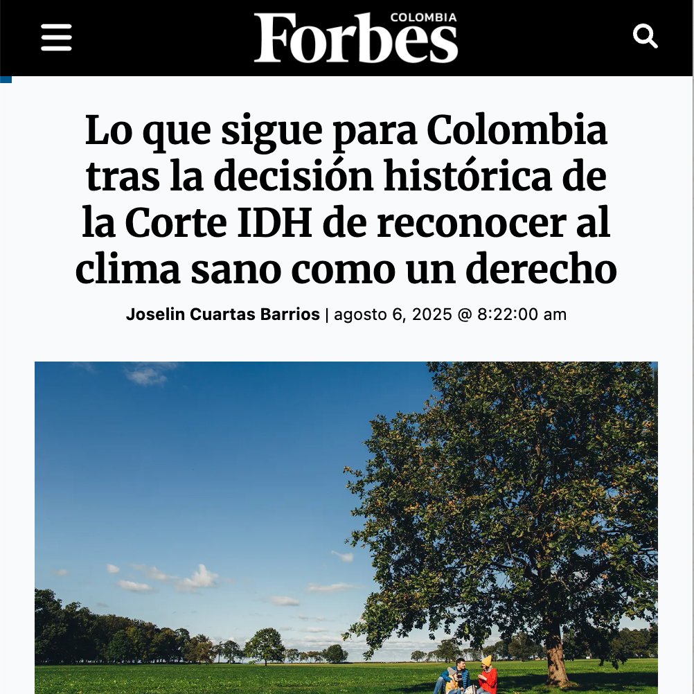 Tras dos años y medio de la solicitud de Colombia y Chile, la <a href="/CorteIDH/">Corte Interamericana de Derechos Humanos</a> emitió la Opinión Consultiva OC-32/25 (Jul 3/ 2025), aclarando las obligaciones de los Estados en la lucha climática y su rol en la protección de DDHH.

👇🏾Análisis en <a href="/forbescolombia/">Forbes Colombia</a> 
forbes.co/2025/08/06/sos…