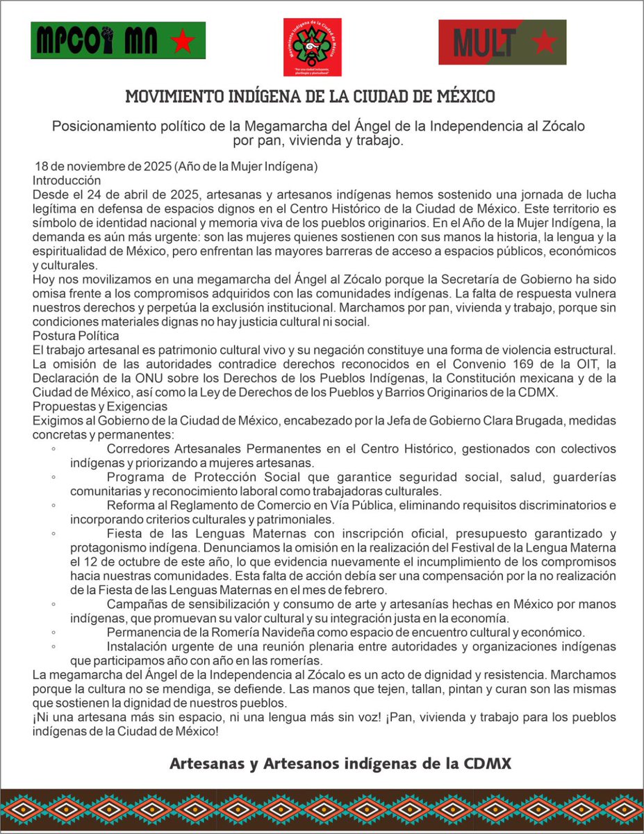 Posicionamiento político de la movilización de hoy <a href="/ClaraBrugadaM/">Clara Brugada Molina</a> <a href="/craviotocesar/">César Cravioto</a>