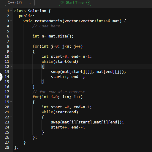 prakash_iitp's tweet image. Want to rotate a matrix 180°? 

Just reverse the rows, then reverse each row again. 

Or even simpler: reverse the whole matrix, then reverse every row.

That’s the entire trick clean and in-place.

#DSA #cpp #leetcodeproblems   #Coding