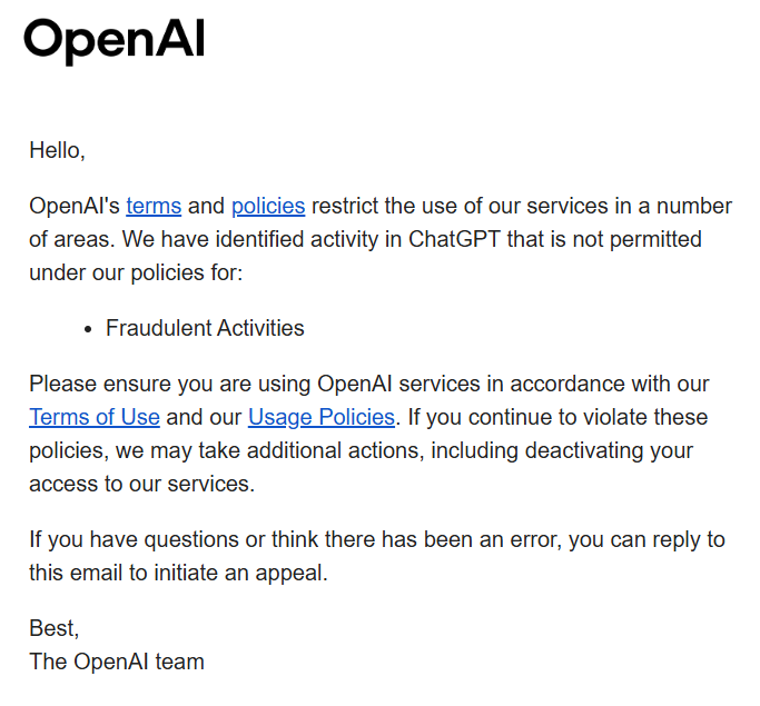 scaling01's tweet image. I also received this yesterday. I have absolutely no clue why. This is just a deactivation warning.

It probably played into my cancellation as well.

I don&apos;t like to be accused of fucking fraud out of thin air.