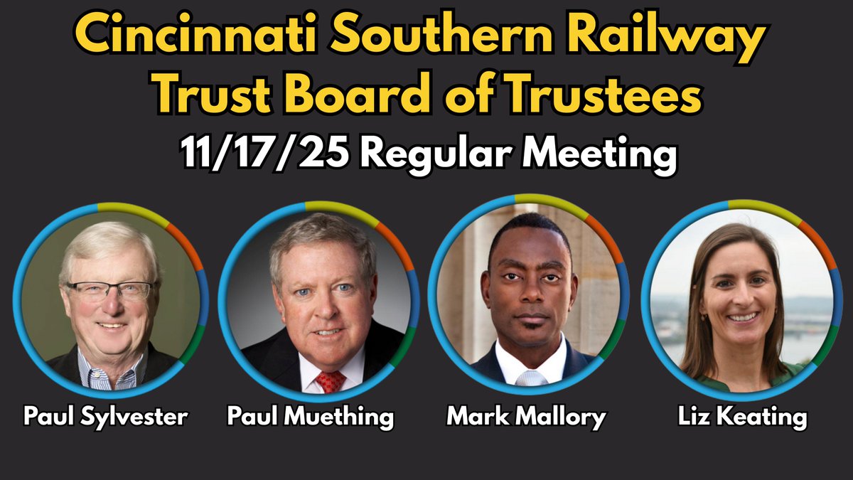 CitiCable's tweet photo. Cincinnati Southern Railway Trust Board of Trustees 11/17/25 meeting: https://t.co/3hxaq3ZFj1
The CSRT appointed by the Mayor &amp; approved by City Council, ensures balanced governance with limits on same-party representation, reflecting a strong commitment to Cincinnati’s growth. https://t.co/x9KsjoTmgd