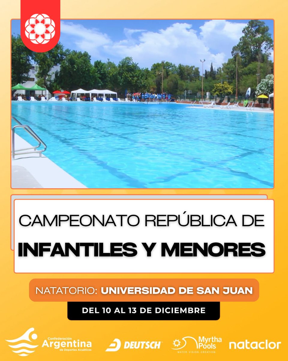 🗓️🔜 ¡Prepárense porque ya viene el Nacional! 

🏆🏊  Entre los días 10 y 13 de diciembre inclusive se estará llevando a cabo  el Campeonato República para las categorías infantiles (10-11 años) y  menores (12-13).

🫡🙌 ¡Los vamos a estar esperando!