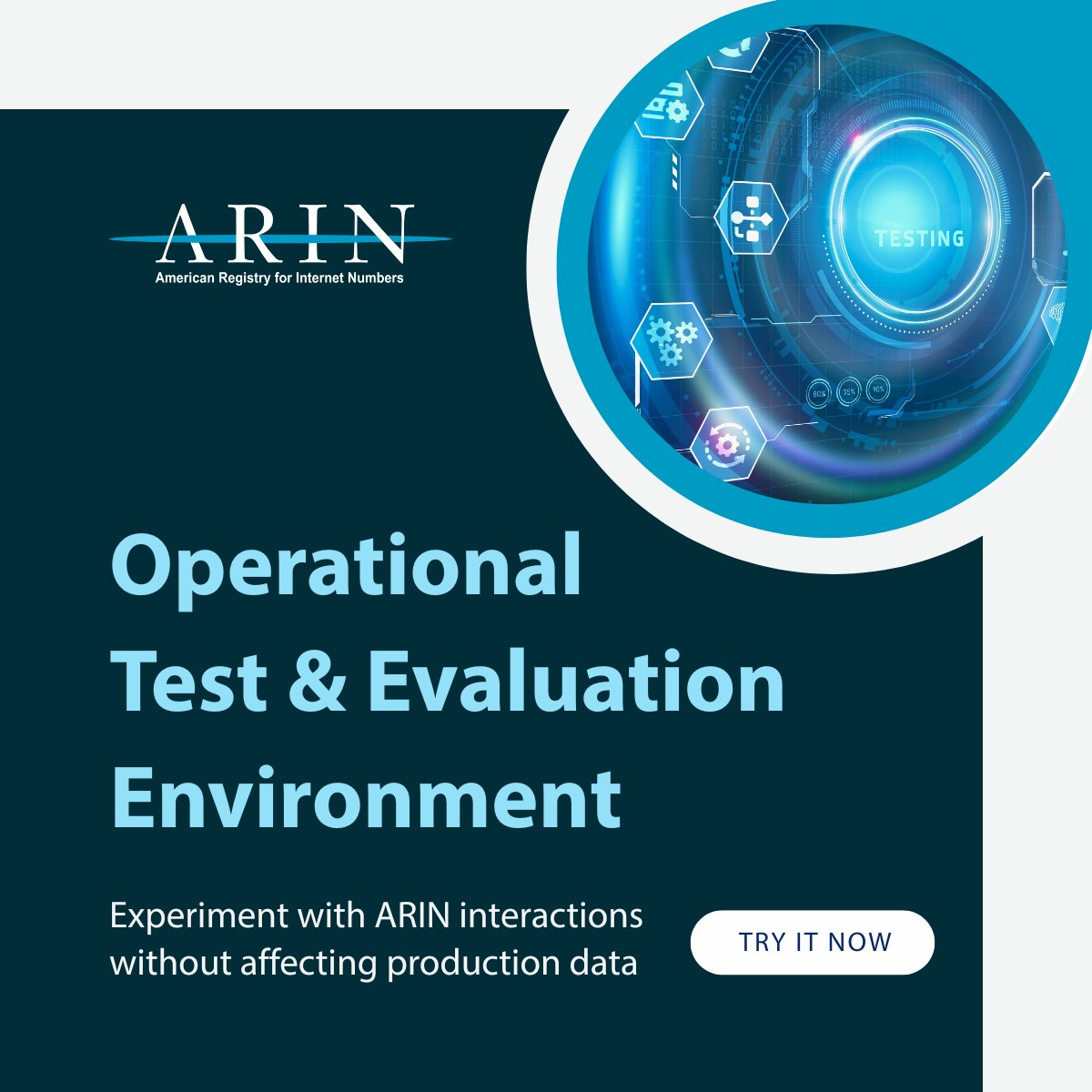 TeamARIN's tweet image. Test before you deploy! 🧪ARIN&apos;s Operational Test &amp;amp; Evaluation (OT&amp;amp;E) environment lets you safely test #API integrations, registration processes, and #RoutingSecurity actions before making changes in production.

Learn more: arin.net/reference/tool…
#Testing #DevOps #API
