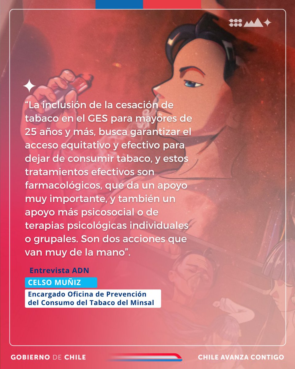 🚭A partir del 1 de diciembre de 2025, el #GES incorpora la cesación de tabaco para personas desde los 25 años, asegurando acceso a tratamientos para dejar de fumar en el sistema de salud público y privado.

En entrevista con <a href="/adnradiochile/">Radio ADN</a>, Celso Muñiz, encargado de la Oficina