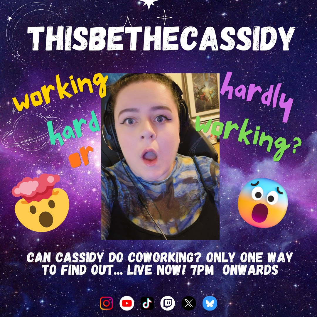 🤯 Cassidy takes on coworking! Wait. What?... Will it be cosy or chaos? 🤯 Join the stream LIVE now on Twitch to find out! twitch.tv/thisbethecassi… #ThisBeTheCommunity #twitchstreamer #community #coworking #comedy #chaos