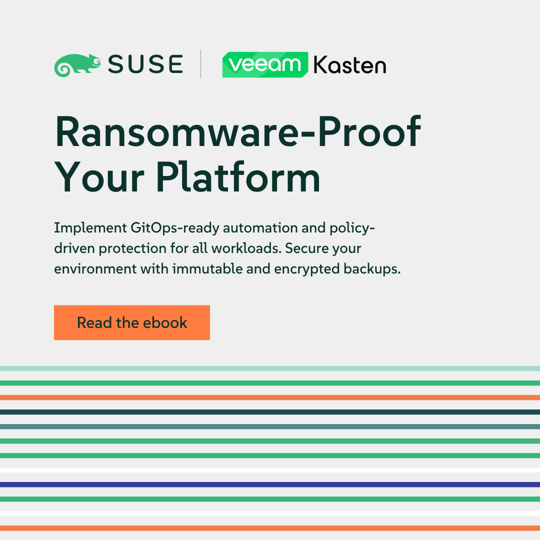 SUSE's tweet image. Are your workflows truly secure?

Our ebook shows how to: 

🔐 Automate with GitOps-ready policies 
🛡️ Defend against ransomware 
📦 Create immutable, encrypted backups

Resilience starts here 👉okt.to/EaKumY

#GitOps #Automation #SUSE