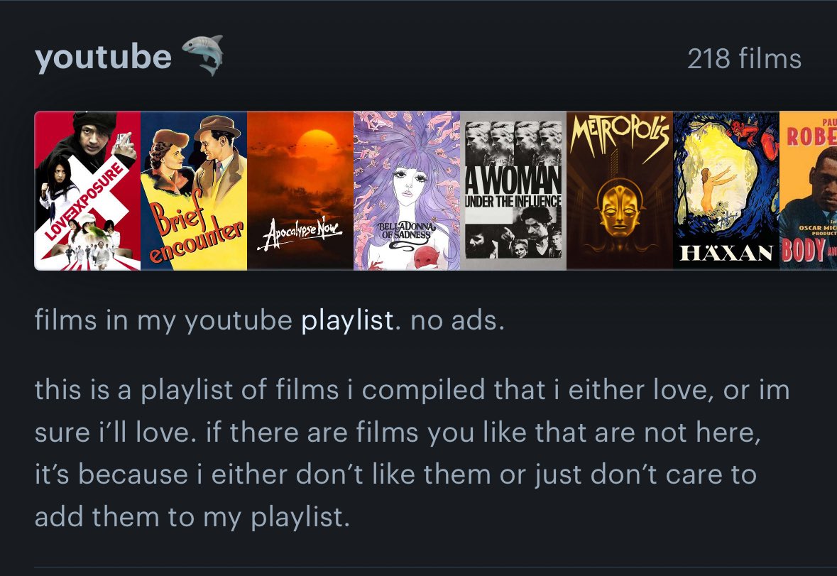 sharkeyflor's tweet image. letterboxd list with every movie in my youtube playlist boxd.it/Q8jEu