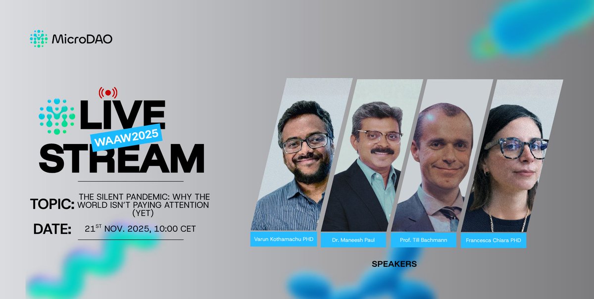 join_microdao's tweet image. MicroDAO AMR Awareness Livestream #WAAW
This Saturday, Nov 21st 2025; 10:00 C.E.T

Join researchers, clinicians &amp;amp; the Web3 community as we discuss AMR and the tools @join_microdao is building to fight it @descinews

🔗 Register: luma.com/nlwcntc5