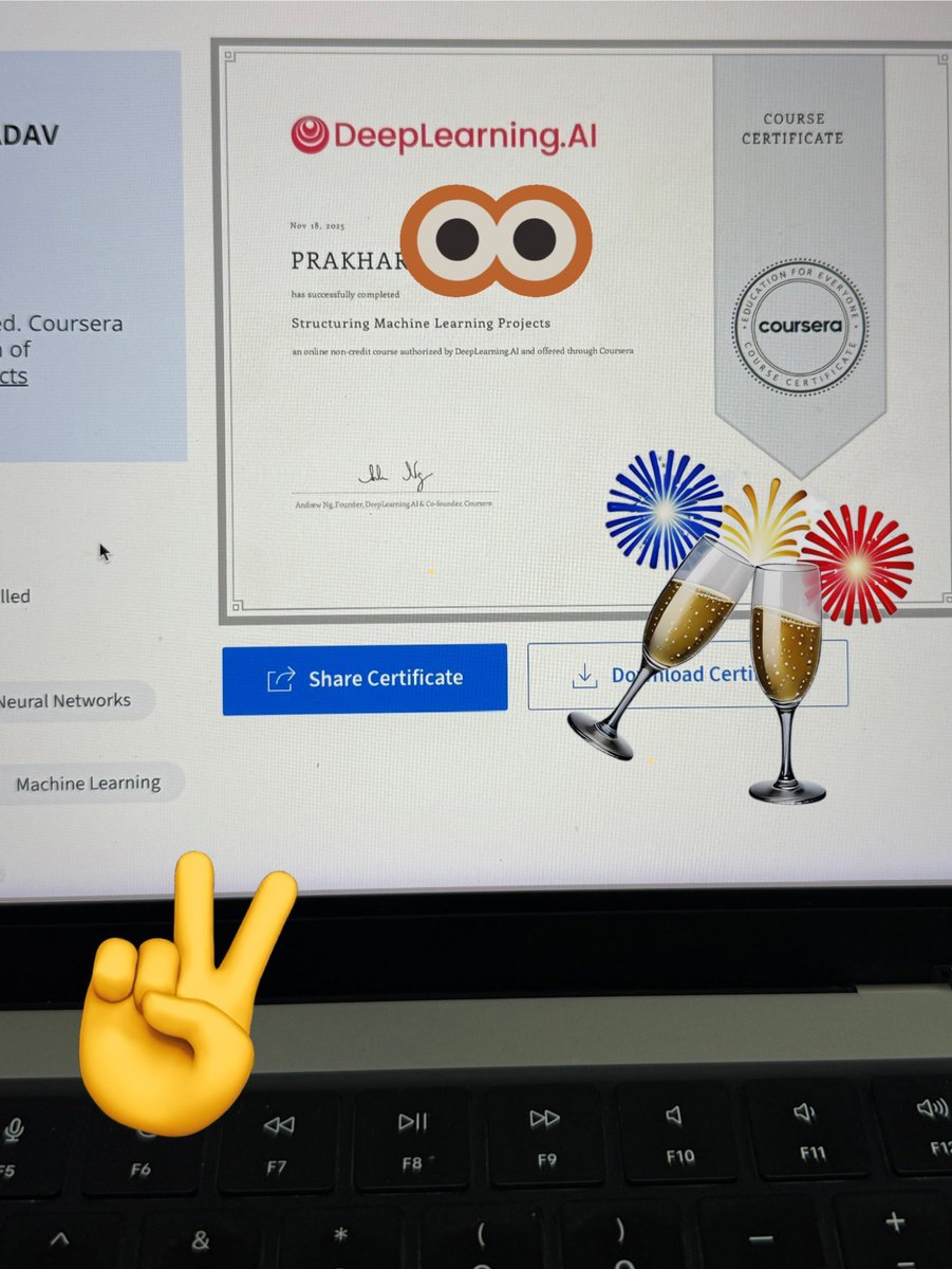 CodewithP's tweet image. Done with the “Structuring ML Projects” @coursera  🤖📚 (just revising already studied concepts 🙃)

Key learnings:
• error analysis isn’t optional, it’s the map
• bias vs variance → stop guessing
• data distribution problems are the real villains
• transfer learning = cheat…