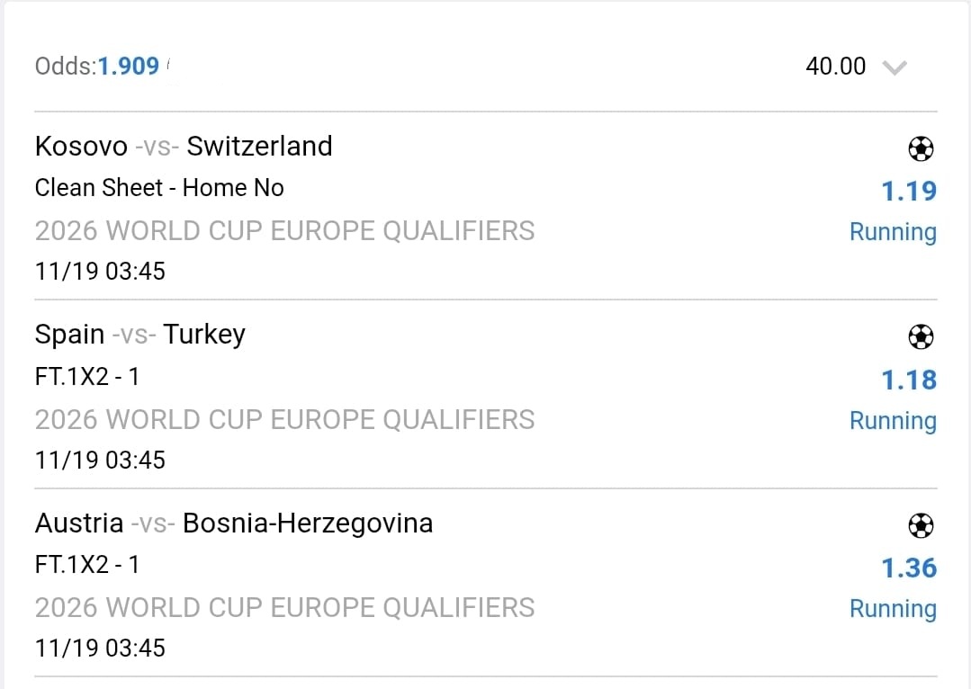 JS7_Official's tweet image. 2027 UEFA U21 Championship Qualifiers 3 Fold Parlay:
🇽🇰 U21 vs 🇨🇭 U21  |  🇪🇸 U21 vs 🇹🇷 U21  |  🇦🇹 U21 vs 🇧🇦 U21

An even smaller bet for this... let&apos;s hope I win this too! 🙏🙏🙏