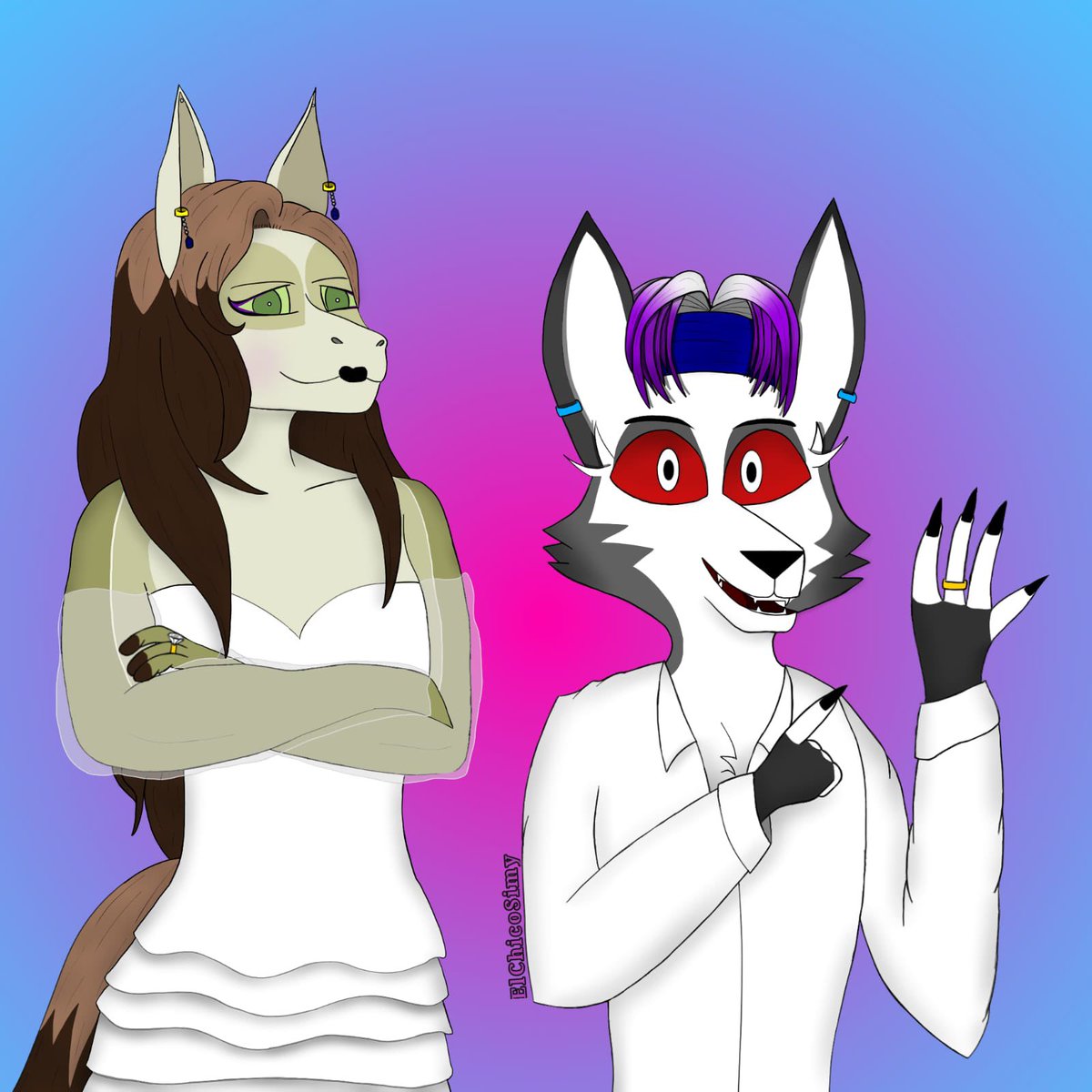 -The Horsey bride and the Hound groom-

My OC is officially married 💜

Kenzie’s character belongs to <a href="/DaxonWestPI/">Daxon West</a> 
#art #digitaldrawing #OC #HelluvaBossOC