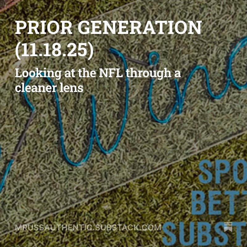 New 🎧THE WINDOW Podcast🎧:

• Talking “Priors” 
• Why it’s time to drift away from them for the back-stretch of the season
• “Right or Wrong” for Week 11
• College Football’s still going well
• Weeknight CFB plays

mrussauthentic.substack.com/p/prior-genera…