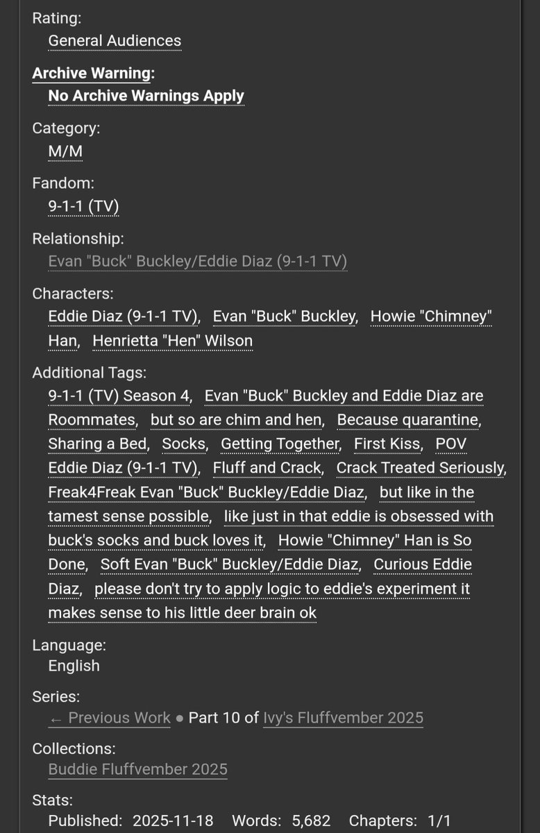 beat_the_bees's tweet image. 🧦 paired together 🧦

- rated g
- 5.6k, oneshot
- fluffvember day 14: socks
- buck does something weird with his socks, so eddie decides to investigate 
- ft. many socks, eddie taking a nonsensical experiment way too seriously, and chim being over it

🔗 archiveofourown.org/works/74406291