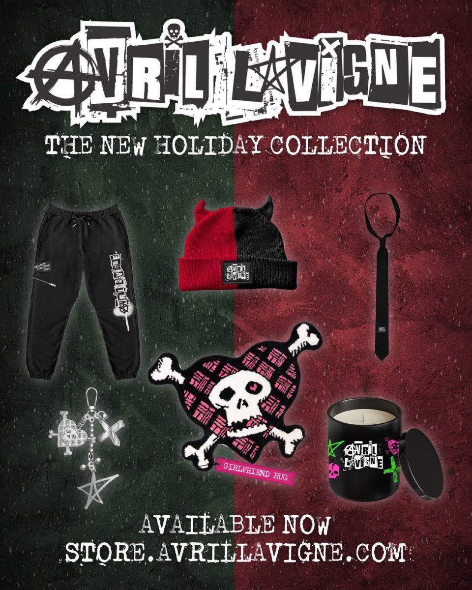 AvrilChatbox's tweet photo. Get ready for the holidays with some new merch! I absolutely love this collection especially the candle and the rug! Available now https://t.co/HTnbPoXdNS
