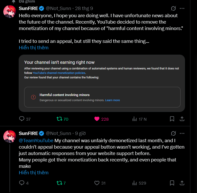 "read through every single post"
<a href="/TeamYouTube/">TeamYouTube</a> <a href="/YouTube/">YouTube</a>,can you take a look at this case then? This channel makes content about horror games. But your "specialist" demonetized channel for reason "harmful content involving minors" even tho the content doesn't target minor audiences