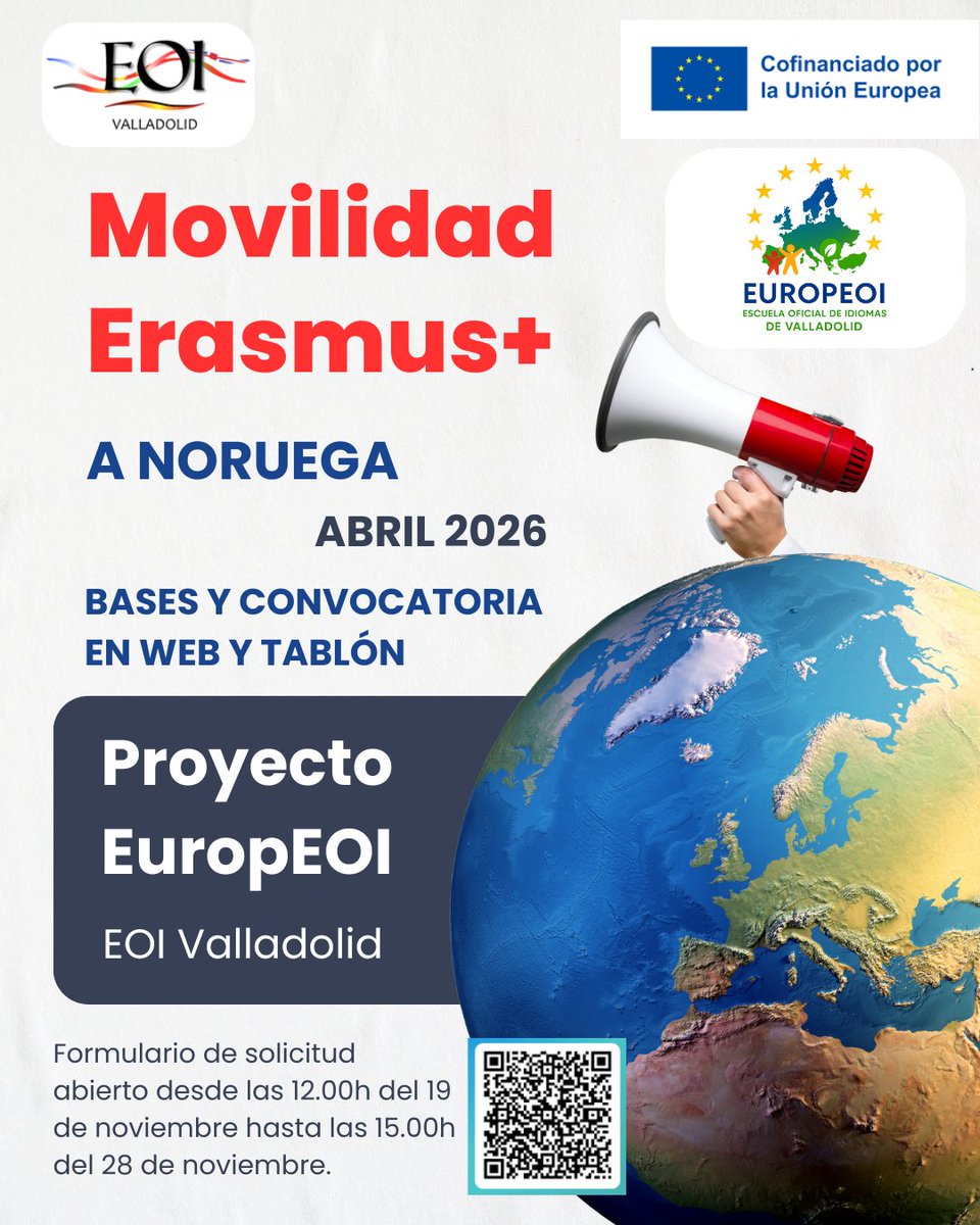 ¡Movilidad de alumnado a #Noruega! Accede a las bases de la convocatoria y al formulario a través de nuestro blog. 
sites.google.com/view/erasmus-e…
#ErasmusPlus <a href="/sepiegob/">SEPIE</a> <a href="/cfievalladolid/">CFIE VALLADOLID</a> <a href="/educacyl/">Educación JCyL</a>