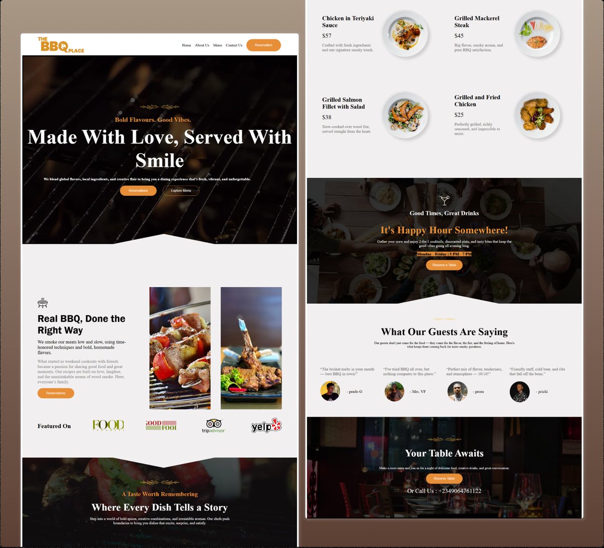 praises919's tweet image. Day 3 of #100DaysOfCode
Built a BBQ restaurant landing page with HTML &amp;amp; CSS today.
Practiced layout and grids
Loving the progress! 🔥🚀

#HTML #CSS #100DaysOfCode