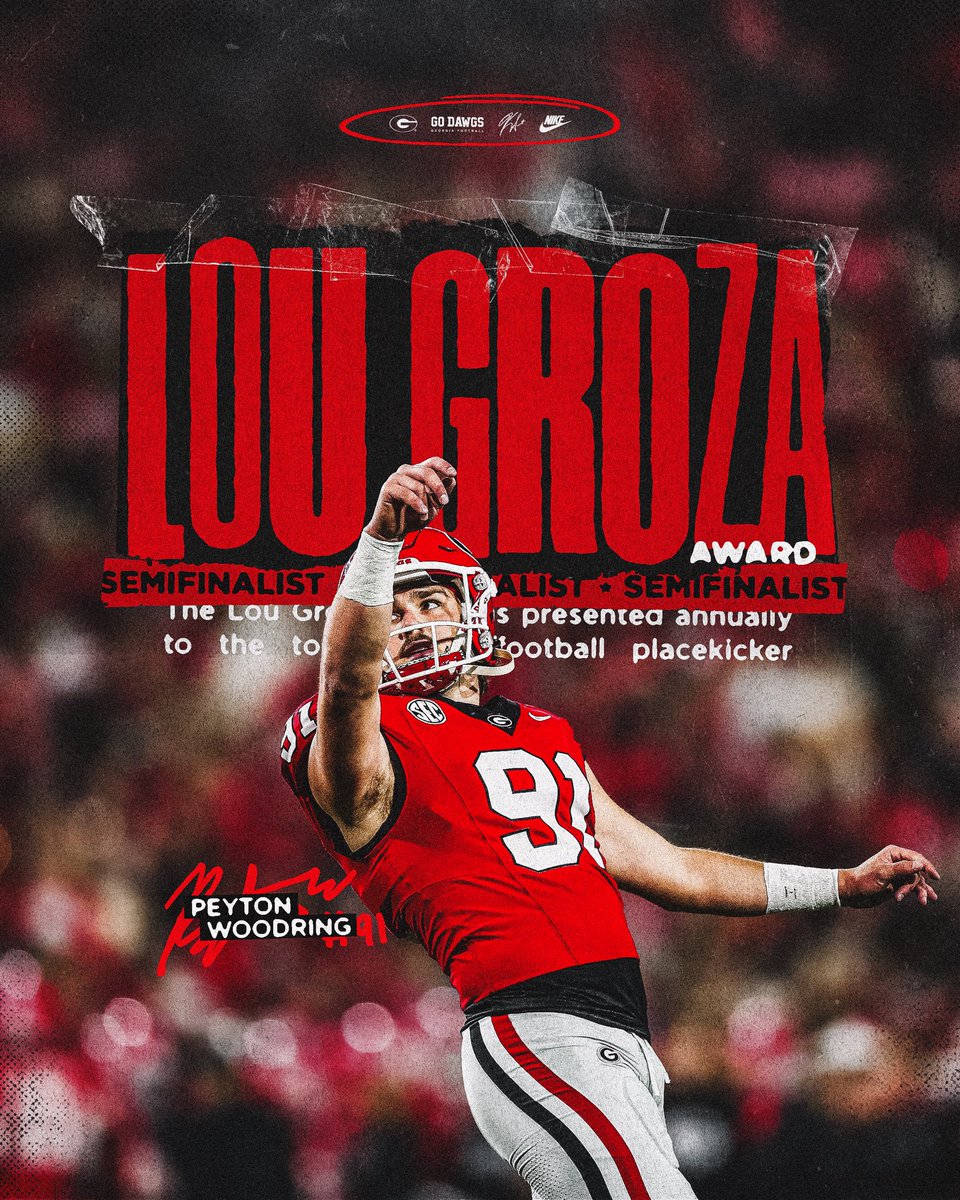 GeorgiaFootball's tweet image. Peyton Woodring has been named a semifinalist for the Lou Groza Award 🏆

#GoDawgs