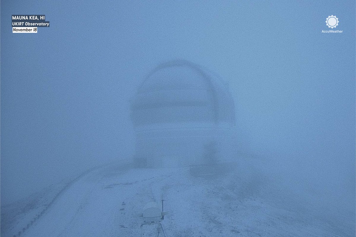 accuweather's tweet photo. It's snowing on Mauna Kea summit in Hawaii today! A winter weather advisory has been issued for the mountain tops; as much as 4 inches of snow may fall. 🌨️ https://t.co/TUkrznbchv