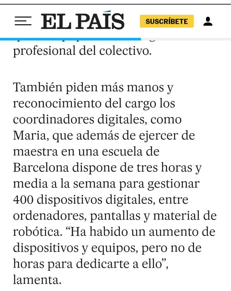 400 dispositius - 3h setmanals - 1 mestra de primària
Coordinació digital en lluita‼️
share.google/bFYnwzctm9RmuL… 
<a href="/ivallespin/">Ivanna Vallespín</a> <a href="/el_pais/">EL PAÍS</a>