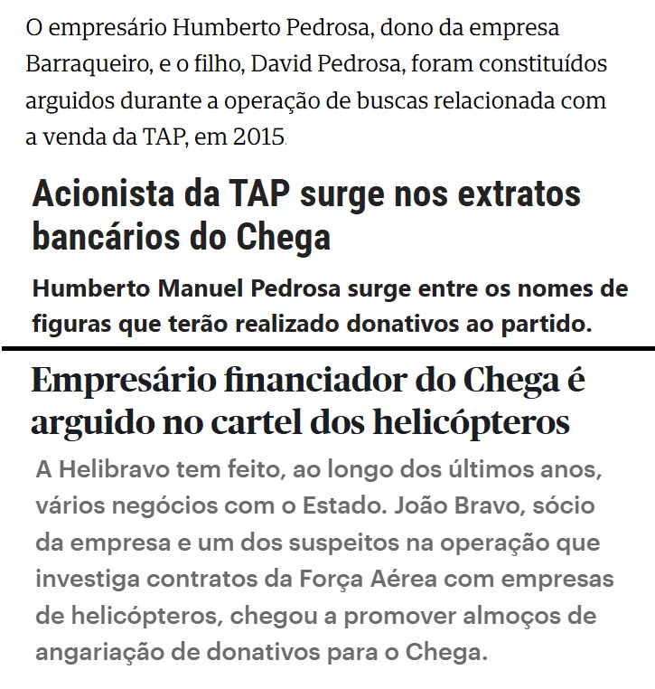 Num curto espaço de tempo, financiadores do Chega foram constituídos arguidos.